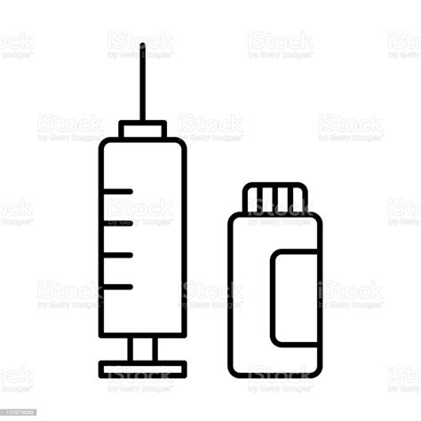 注射器和玻璃罐輪廓向量圖示隔離在白色背景上藥物注射概念圖示冠狀病毒的預防向量圖形及更多2019冠狀病毒病圖片 2019冠狀病毒病 互聯網