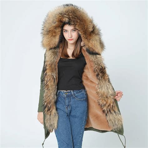 Oftbuy 2019 Veste Dhiver Femmes Nouveau Long Parka Véritable Manteau