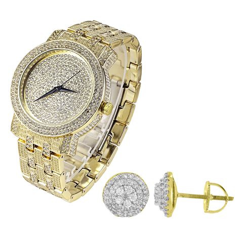 Master Of Bling Icy Hip Hop Watch Gold Tone Simulated Diamonds Bling