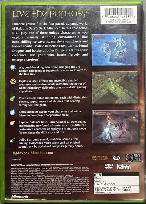 Baldurs Gate Dark Alliance Microsoft Xbox Game 2002 Complete Cib