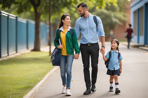 Premium Photo Parents Take Their Child To School