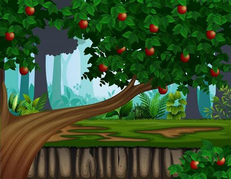 Illustration of apple tree in the forest landscape | Forest landscape ...