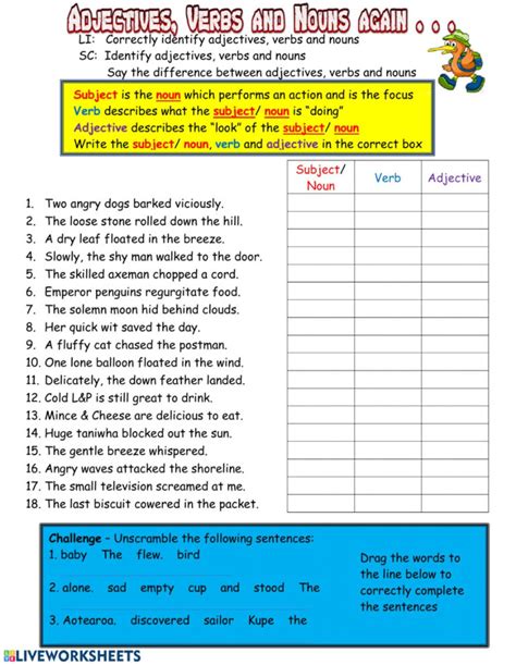 Worksheets For Nouns Verbs And Adjectives Adjectiveworksheets Net