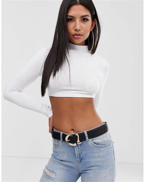 Asos Super Crop Turtleneck Top In White Lyst