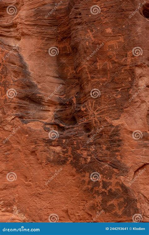 Portrait Of Ancient Hieroglyphs On Red Rock Valley Of Fire Nevada