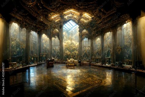 Majestic Palace Hall Interior Fantasy Backdrop Concept Art Realistic