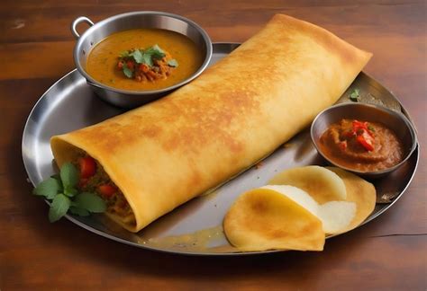 Vibrant South Indian Masala Dosa Plate Premium Ai Generated Image