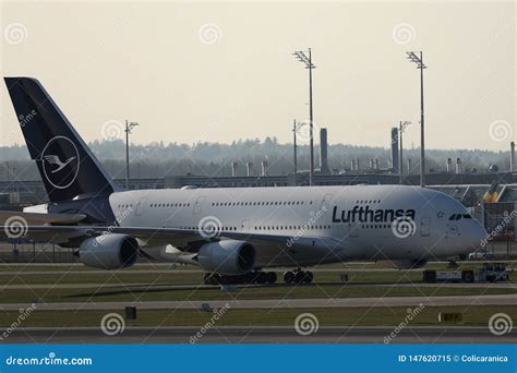 Lufthansa Plane Doing Taxi On Taxiway Munich Airport New Livery