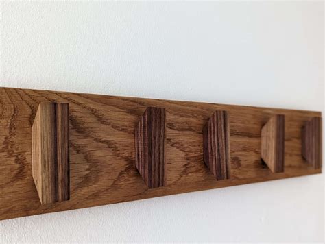 Solid Oak And Black Walnut Coat Rack Wooden Coat Hooks Scandi Coat