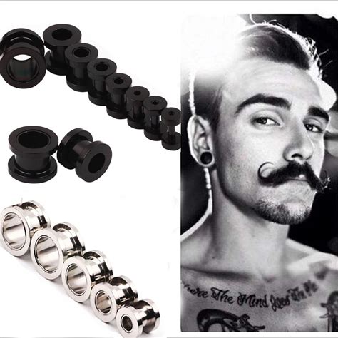 TIANCIFBYJS Surgical Steel Screw Flesh Tunnel Earring Gauge Ear Expander Stretching Kit Plugs ...