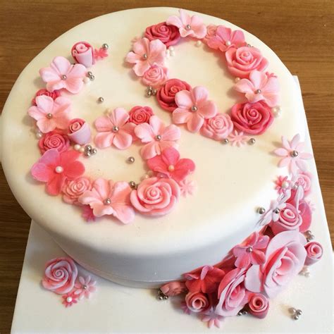 60th Birthday Cake With Pink Handmade Roses 60 Geburtstag Kuchen