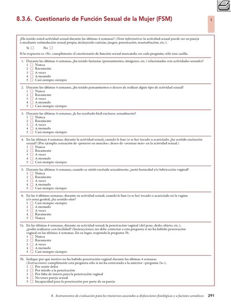 Cuestionario De Función Sexual De La Mujer Fsm Pdf Relaciones Sexuales Vagina