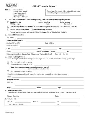 2014 2024 Form Rhodes State College Official Transcript Request Fill