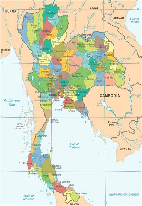 Mapa de Tailandia Político Físico Imprimir Colorear Grande