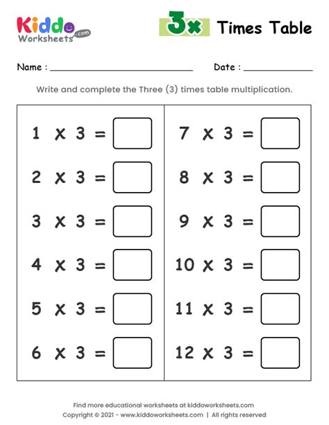 Times Table Free Printable Paper Off