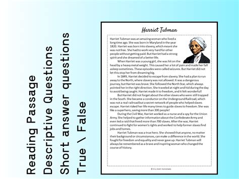 Harriet Tubman Biography Reading Comprehension Passage Printable