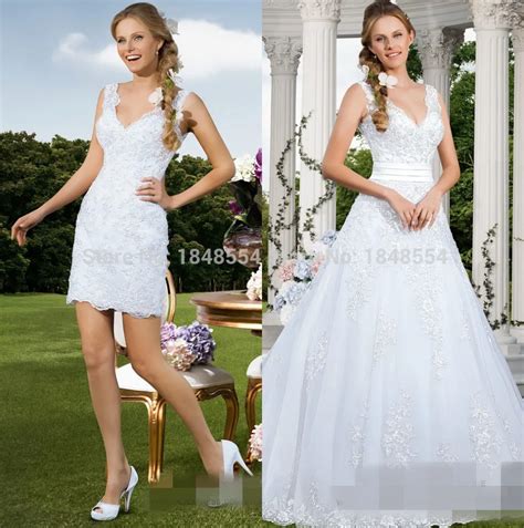 Short Beaded Lace Appliques 2 In 1 Two Pieces Wedding Dresses