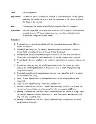 Csec Physics Pd Lab Factors Affecting Strength Of Electromagnet Pdf