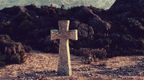 A Solitary Cross Standing In The Vastness Of A Desert Landscape