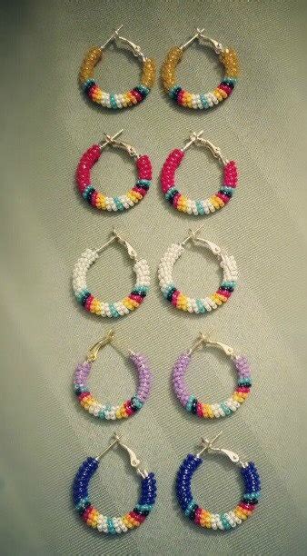 Six Pairs Of Colorful Beaded Hoop Earrings