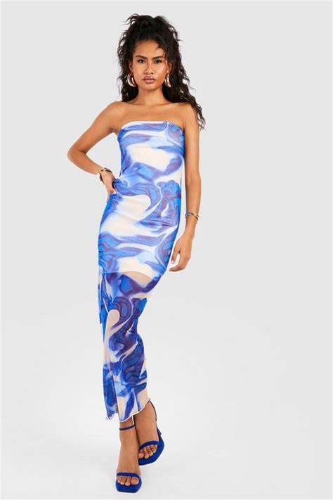 Marble Mesh Bandeau Maxi Dress Boohoo Uk