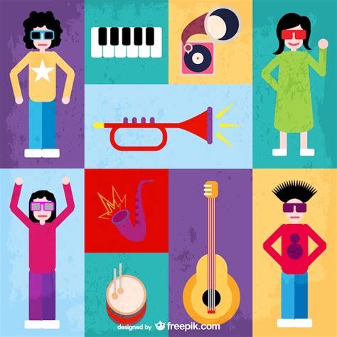 Free Vector | Music instruments and young people avatars