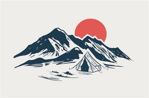 Premium Vector Camping Mountain Landscape Sketch Style Vector