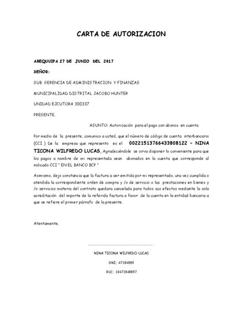 Carta De Autorizacion