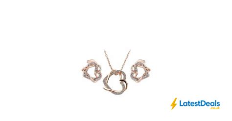 Rose Gold Plated Heart Necklace And Earrings Set With Swarovski