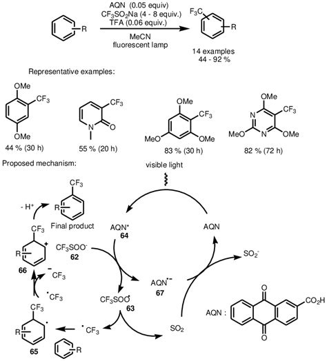 Scheme 15 Visible Light Driven AQN Catalyzed Trifluoromethylation Of