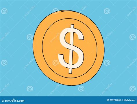 Cartoon Style Drawn Dollar Coin On Blue Background Stock Illustration