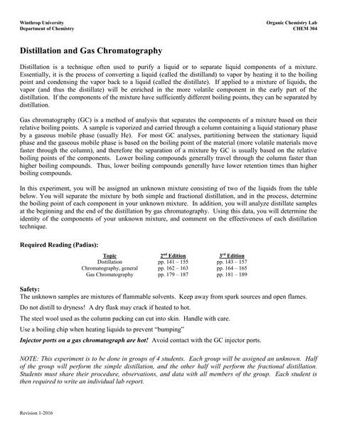 Lab Report Fractional Distillation And Gas Chromatography