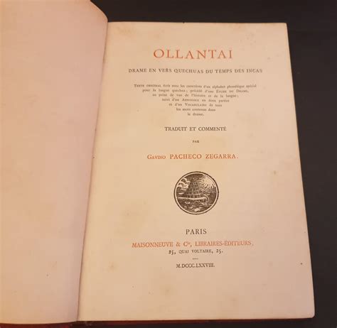 Ollantai Drama En Vers Quechuas Du Temps Des Incas By Zegarra Gavino