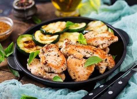 Premium Photo Chicken Fillet With Zucchini Cooked On Grill