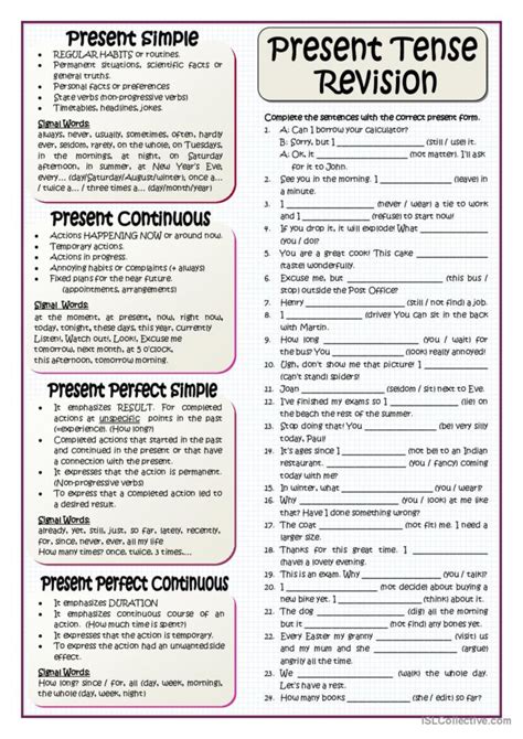 English Present Tenses Exercises Nehru Memorial