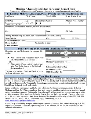 Fillable Online Medicare Advantage Individual Enrollment Request Form