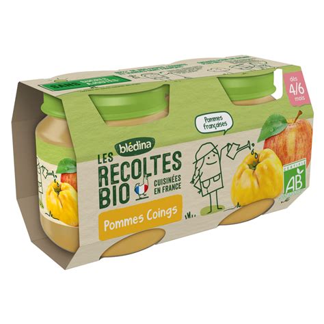 BLEDINA Les récoltes bio petit pot dessert pommes coings bio dès 4 mois