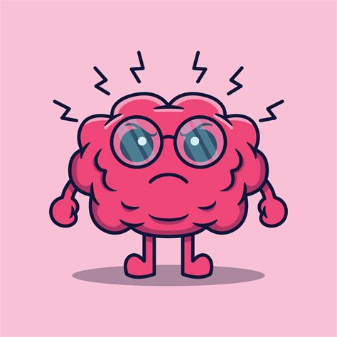 Cute Cartoon Smart Human Brain Character With Glasses Angry Concept 23092204 Vector Art At Vecteezy