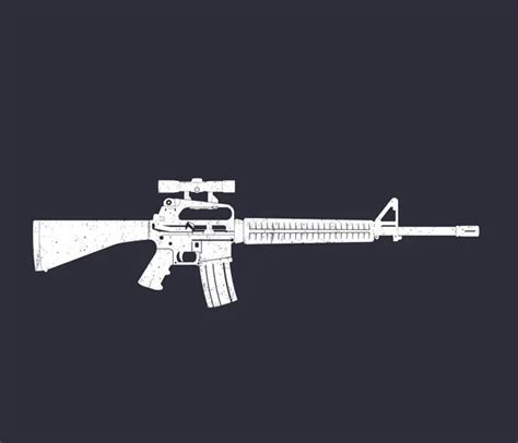 Black White Assault Rifle Vector Illustration Classic Armament