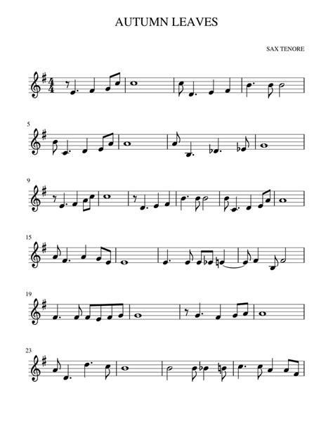 Autumn Leaves Sheet Music For Saxophone Alto Solo