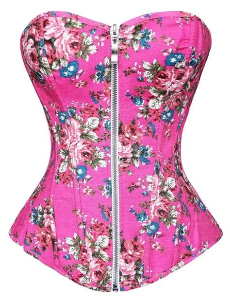 Caudatus Flower Print Over Bust Corset Vintage Zipper Corsets And