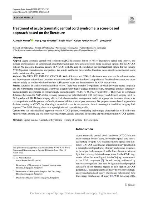 Treatment Of Acute Traumatic Central Cord Syndrome A Score Based