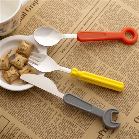 3pcsset Creative Tools Shaped Kids Cutlery Set Dinner Fork Spoon Knife