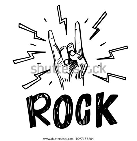 Rock Roll Sign Hand Drawn Illustration Vector De Stock Libre De Regalías 1097156204