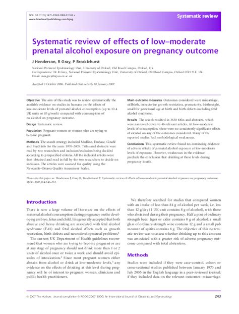 Pdf Systematic Review Of Effects Of Low Moderate Prenatal Alcohol