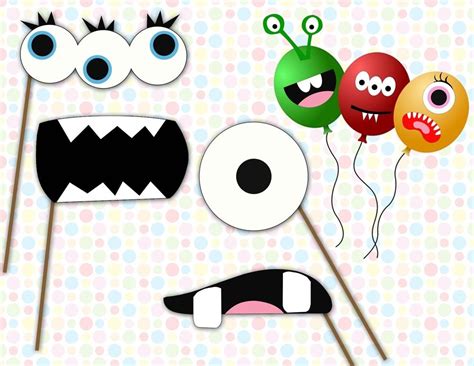 Cute Monster Face Stickers Or Photo Booth Props Printable Diy Monster