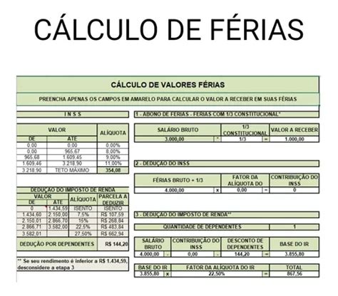 Planilha Excel Para C Lculo De F Rias Moderna Venda Em Juiz De Fora