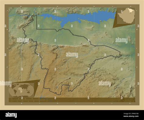 Mashonaland Central Province Of Zimbabwe Colored Elevation Map With Lakes And Rivers Corner