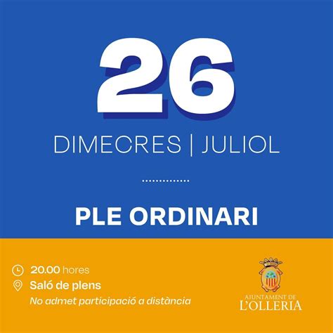 El Ayuntamiento de L Olleria celebrará un pleno ordinario el 26 de