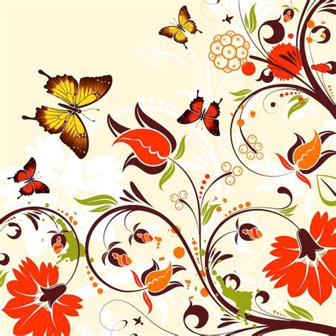 Premium Vector Flower Frame With Butterfly And Blots Vector Background